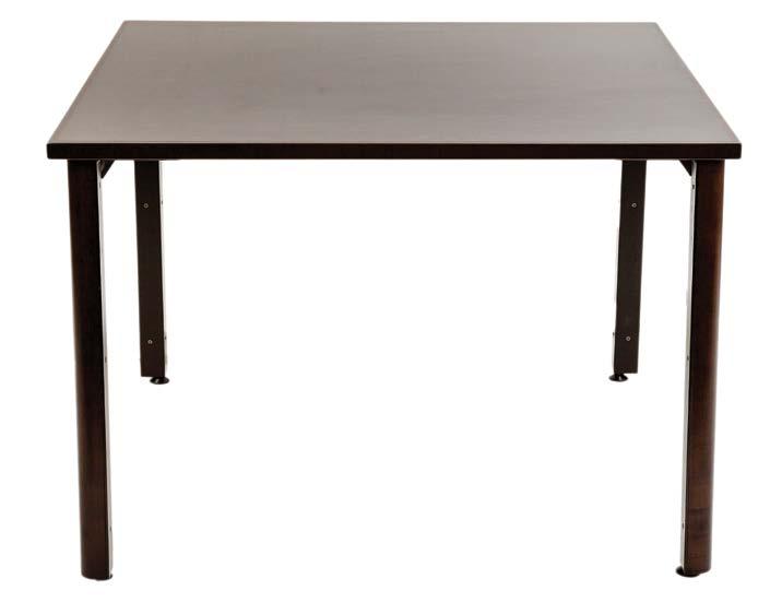 Gundy Gundy series table offer the strength of metal legs softened with the detail of solid wood inserts.