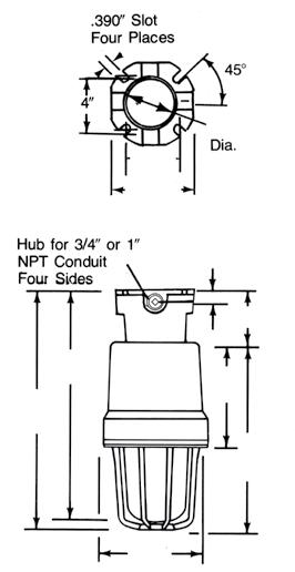 3 mm (4.58" ) Ø 437.4 mm (7.22") 453.9 mm (7.87") Hub for " or " NPT Conduit 203.2 mm (8.00") 95.