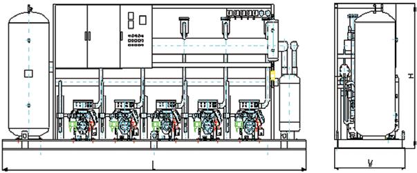 Typical rack layout drawings 5 compressor parallel rack STANDARD EQUIPMENT: Our racks are equipped with: shut-off valves both on discharge and suction side compressor motor protection crankcase