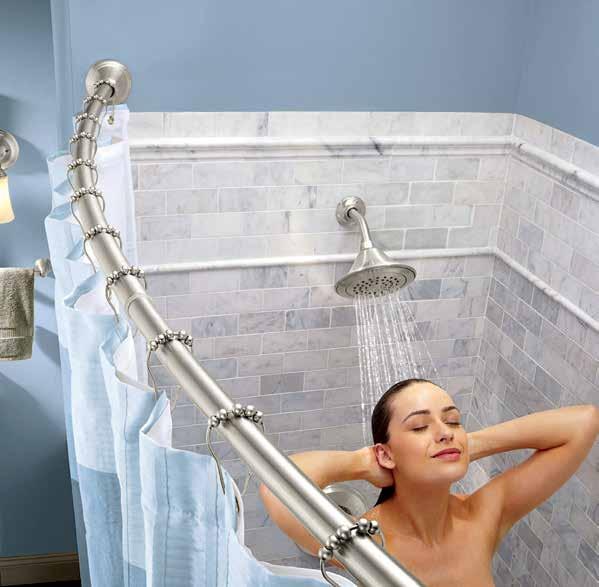 Sensational showering >> 1. Tension Curved Shower Rod Homeowners can now add up to 5½ inches of valuable elbow room to their showers without using elbow grease.