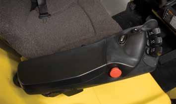 An adjustable armrest with palm rest, mounted on the operator seat, positions the mini-levers in the optimal position. The armrest is cushioned and contoured to provide full forearm support.
