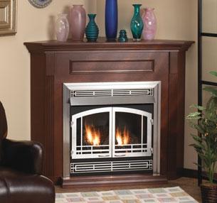 Decorative Fronts Breckenridge Deluxe 32 Firebox trimmed in Stainless Steel Mission Door, Mission