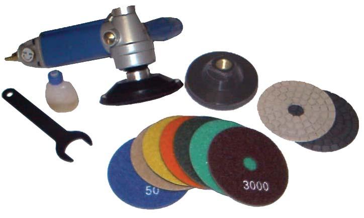 CENTER FEED PNEUMATIC POLISHING KIT *Variable speed polisher *Center water feed *8 CFM air consumption with 90 PSI