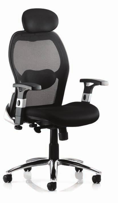The generously portioned seat and backrest are upholstered in bonded leather and an anti-shock synchronised tilt mechanism can be reclined and locked in multiple