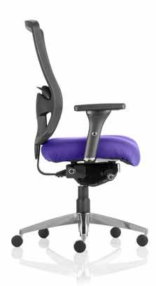 Height adjustable lumbar support Independent back and seat angle adjustment Seat tilt tension adjustment Full Mesh backrest upholstery Integral lumbar support