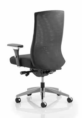 The stylish high backrest which is fully encased in a breathable mesh upholstery is equipped with an integrated fixed lumbar support