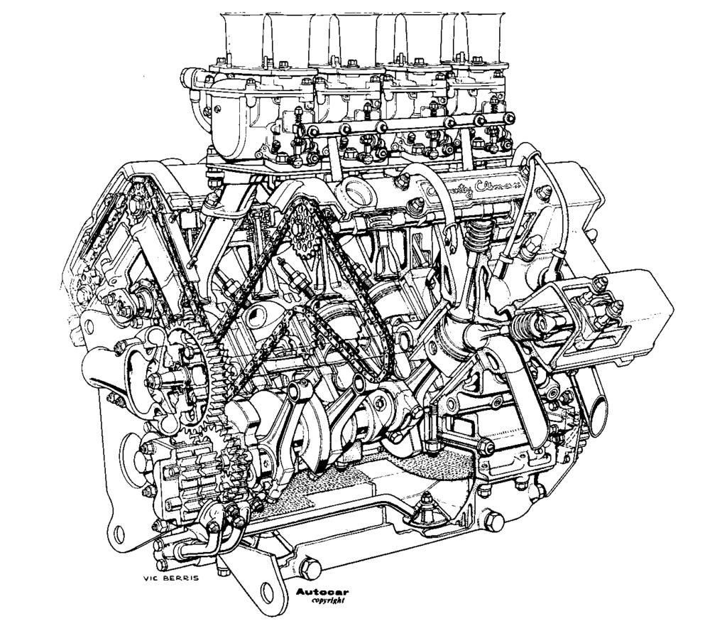 FWMV 1.5 litre V8 Cutaway drawing of a Weber-carburettored Mark II FWMV racing engine. original design size as specified by Walter Hassan and Peter Windsor-Smith.