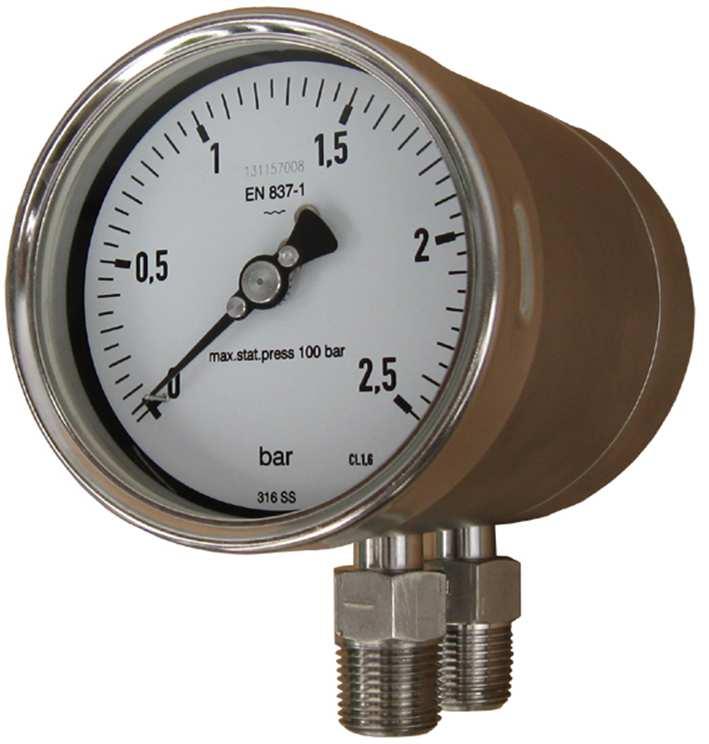DIFFERENTIAL PRESSURE GAUGE TYPE PMD TYPE PMD, diaphragm system with two measuring chambers STANDARD MODEL Features : Wetted parts : single diaphragm system high static pressure corrosion resistance