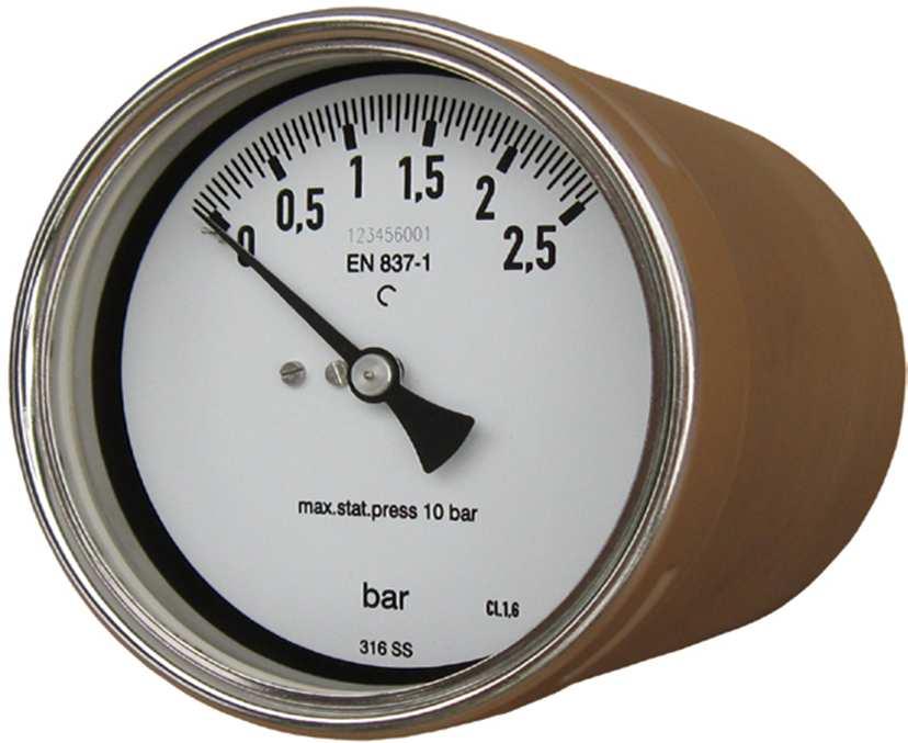 DIFFERENTIAL PRESSURE GAUGE TYPE PBD TYPE PBD, with double bourdon-tube system STANDARD MODEL Features : double bourdon-tube system corrosion resistance all welded construction pointer deflection