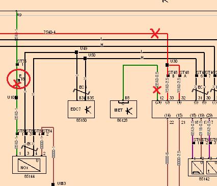 Power disconnection for IVECO EuroCargo For disconnect the power from SCR system and NOx sensor should cut the wires 7540 (Red pin 3,4), 8540 (Green pin 24) at the Dosing module socket and wire 8540