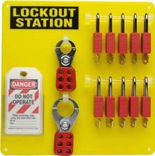13-1/2 W 10 - Keyed different safety or steel padlocks 2-1 hasps (65375) 2-1-1/2 hasps (65376) 12 - Heavy duty tags (65520) 51187 10-Lock Board & 10