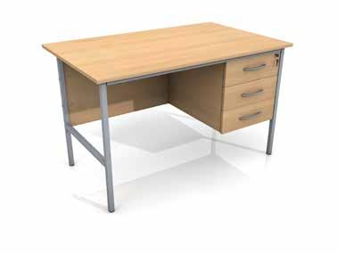 1500 W1500 x D750 x H727mm Strengthening bars on legs. Metal drawer runners. Lockable Drawers, supplied with 2 keys per lock. Desk Single Ped 3 Dr.