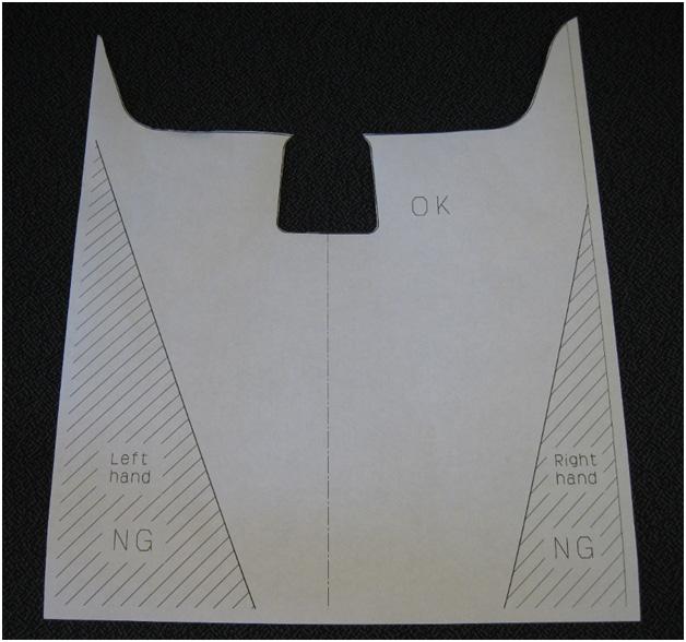 The photo below shows an example of the template (printed to scale) for acceptable windshield