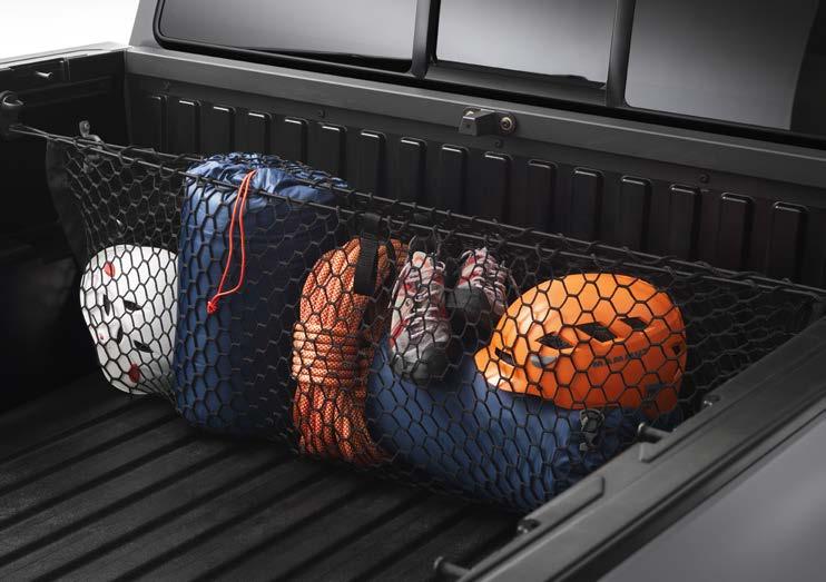 corrosion-resistant, black-powder-coated aluminum CARGO NET EXTERIOR 4 This outdoor-grade cargo net is perfect for keeping smaller, lightweight items from sliding around or