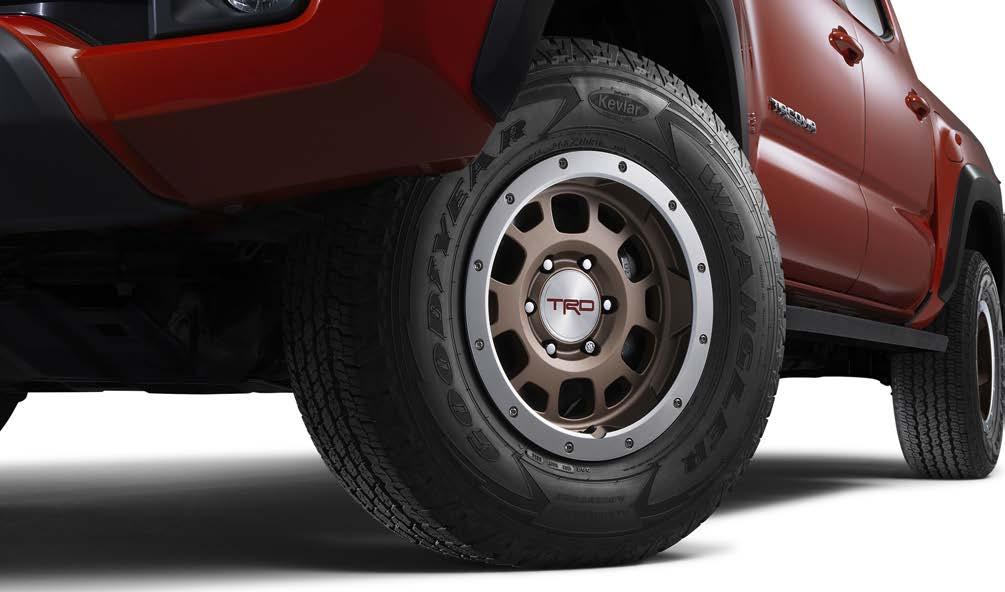 to help keep corner weight down. And the look? They speak for themselves. Off-road race-inspired 16-in. x 7.5-in. x 10-mm. six-spoke low-pressure alloy wheels with 6 on 139.