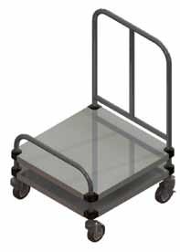 The platform is set 12" above the floor. Tray units include a vertical tray stop. CASTERS The units are mounted on four 4" diameter heavy duty, swivel casters. MODEL 720: Sized for 14" x 18" trays.