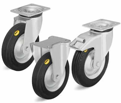 Series: LK-RD, BK-RD, BH-RD Pressed steel castors, medium heavy duty brackets, top plate fitting, Comfort two-component solid rubber tyre 100-350 kg RoHS Comfort Brackets: LK/BK/BH series - Made of