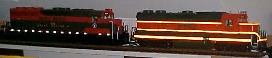 Large Scale SD 45 and GP 38-2 with reflective decal film applied.