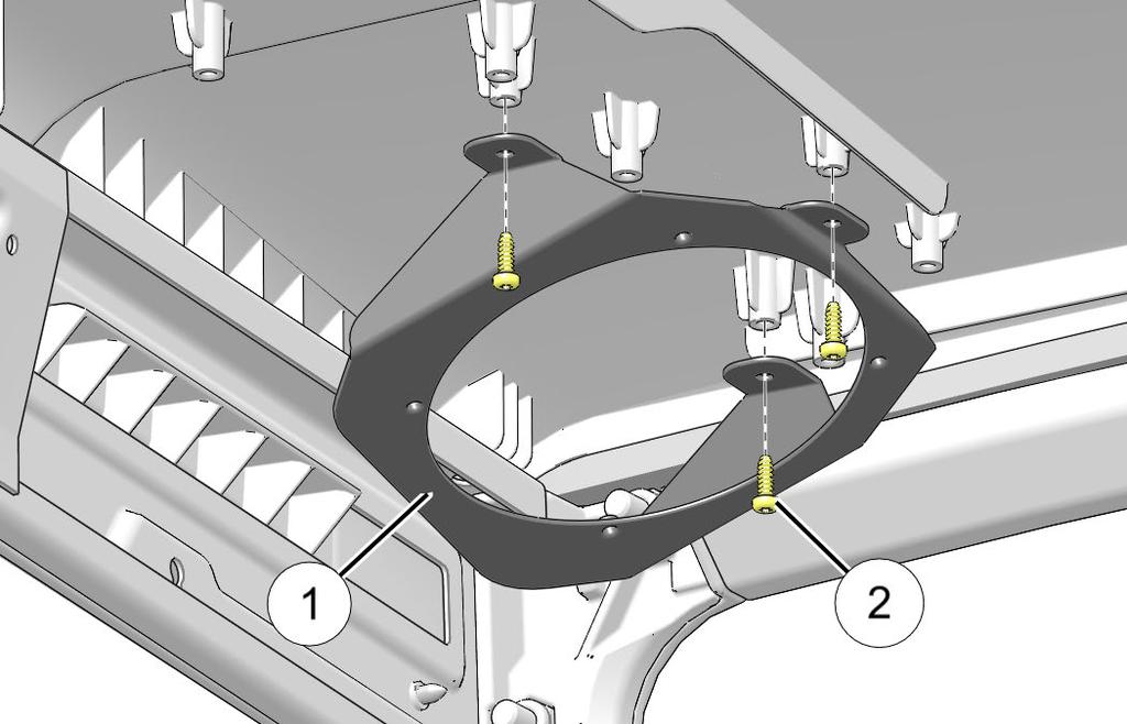 Install LH speaker bracket q to roof panel using three 15 mm screws w. Do not overtighten screws.