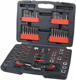 321048 321049 321050 Tap & Die Ratchet Handle Sets Includes ratchet handle, pitch gauge, tap holders and die holder Unique ratcheting handle design is ideal for use in confined areas Ideal set for