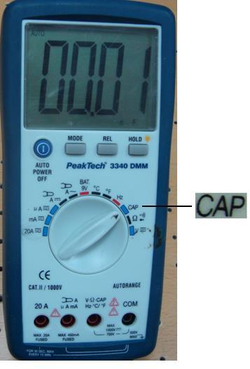 Turn off power and discharge the capacitor before attempting a capacitance measurement. Use the DCV function to confirm that the capacitor is discharged. 1.