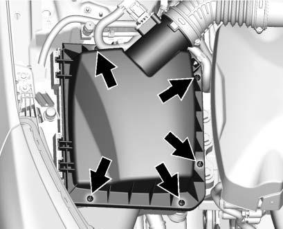 10-16 Vehicle Care 5. Lower the filter cover housing toward the engine. 6. Install the six screws on the top of the housing to lock the cover in place. 2.5L L4 Engine 1.