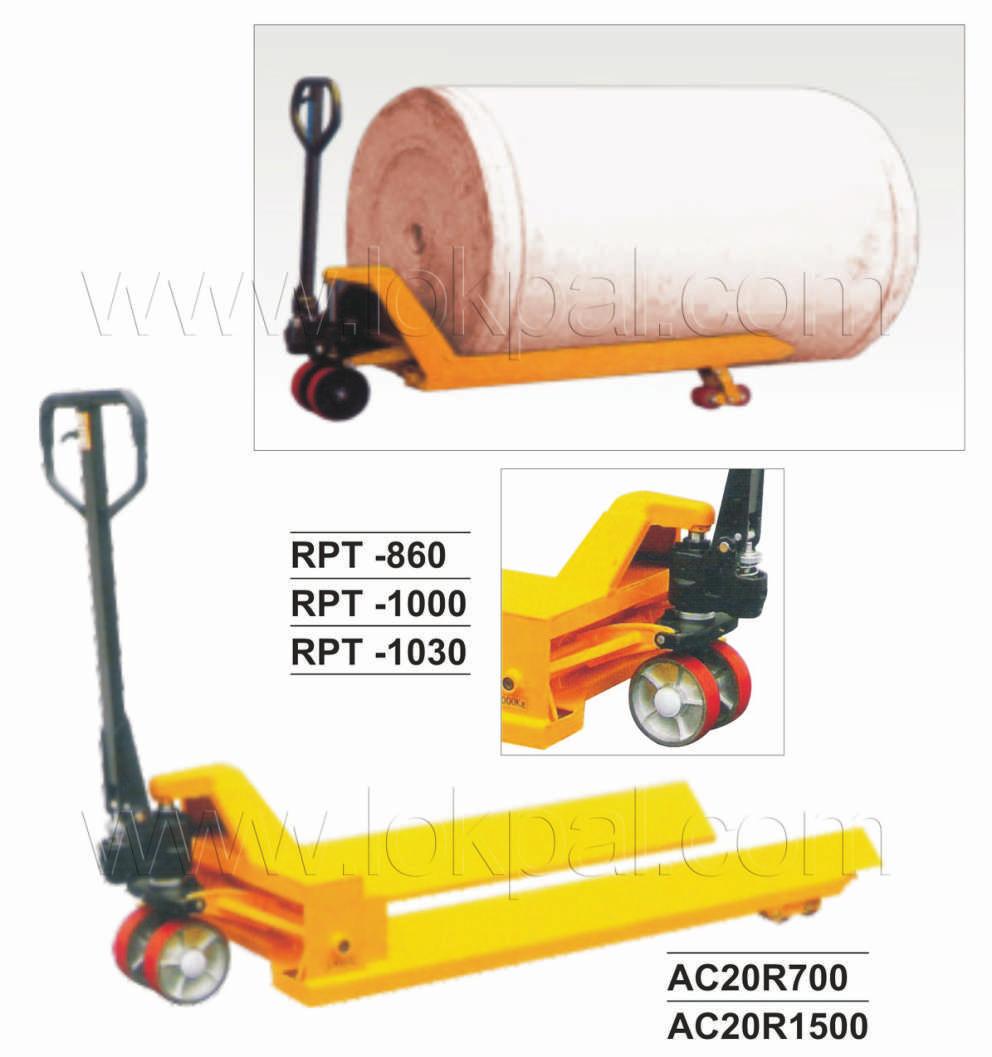 ROLL PALLET TRUCK These trucks are suitable for handling paper, textile, polymer, carpets and other rolls upto 2000 kgs.