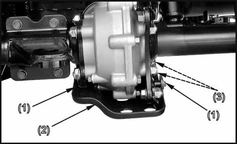 Remove the two bolts (1) on the skid plate (2) right/left side and two bolts (3) under the skid plate, remove skid plate. 2.