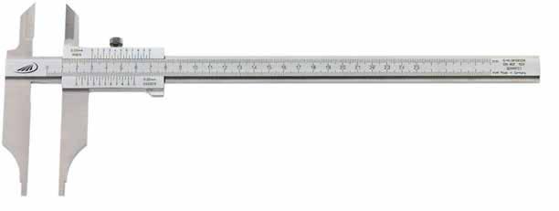 0230 / 0231 Workshop calipers with parallax-free reading Parallax-free reading Reading parts have a satin chrome finish Knife points for measuring range 500 mm: 20 mm Direct reading of internal and