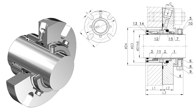 USC 2.0 MPa Temperature t max 180 C * Speed v max 12,5 m/s Single mechanical seal Compact design Balanced Dual directional Multispring D1 D3 D4min D4max Dm Dz L1 L2 L3 S G 24 39.2 40.0 46.0 52.