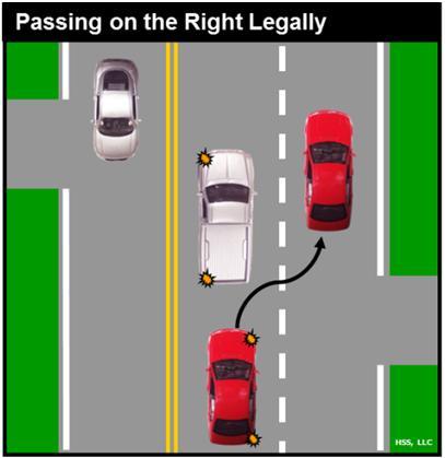 Move to the right side of the lane when being passed. Check state law for giving right-of-way to a passing vehicle.
