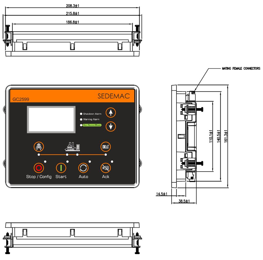 Installation Dimensions Figure 5: Dimensions of the GC2599 genset controller