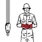 With arm extended horizontally, index finger points in direction that boom is to swing.