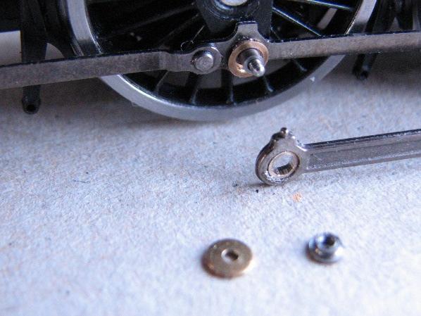 Fasten with crankpin nuts front and rear only. Tighten and trim back the front crankpins, and file the nuts to about half their thickness, in order to give clearance for the connecting rod.