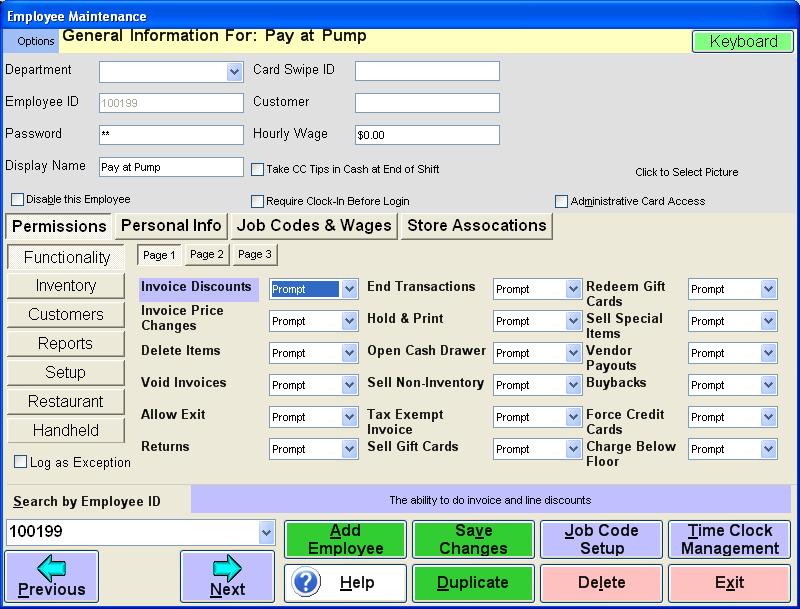 Creating an Employee in CRE Before beginning the integration an employee must be created to track all of the Pay at the Pump sales. 1. Select the Manager or Options button. 2.