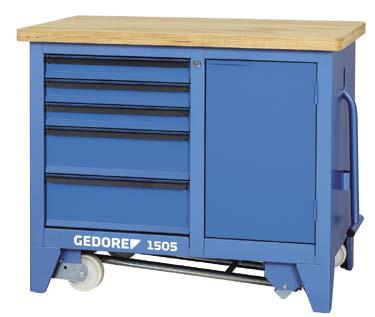 Workshop Equipment Workbenches 1505 Mobile workbench Body: Dimensions: H 900 x W 1100 x D 652 mm 40 mm thick multiplex beech wood worktop, surface additionally protected by linseed oil varnish Large