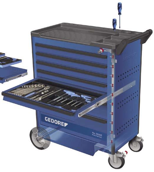 workshop Equipment The GEDORE trolley Load capacity The load capacity of the drawers is 40 kg Models 2004*, 2005, 1502, 1504*, 1504 XL, 1506 XL: The bottom drawer is designed as heavy-duty drawer,