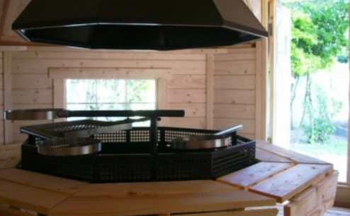 with bitumen shingles of your selected color; Inside grill with cooking