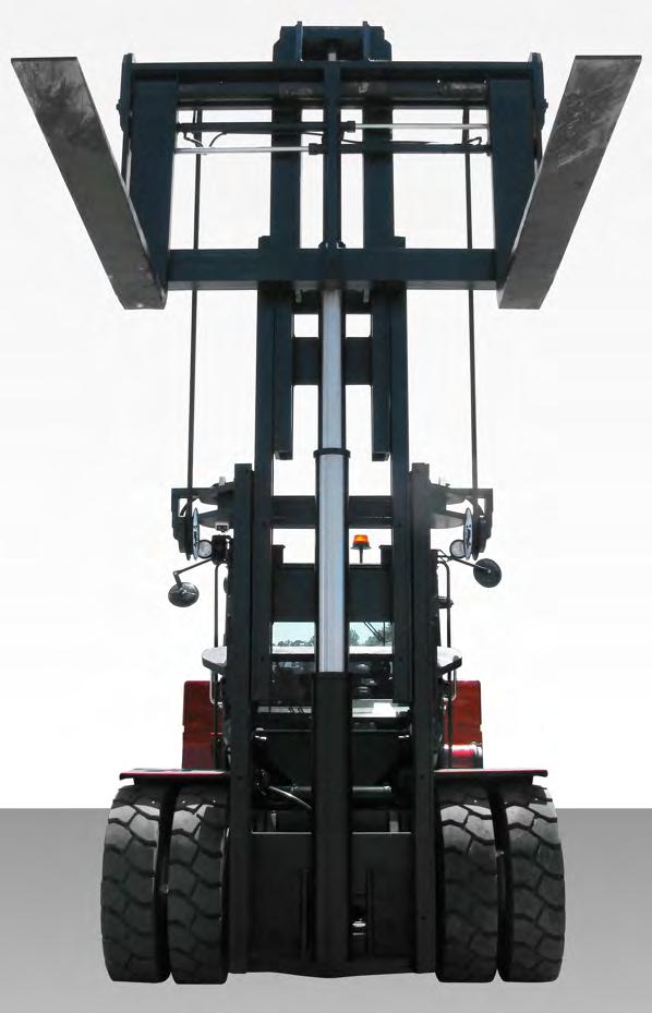 The 3-stage, 8-in. telescopic lift cylinder is a direct lift design and has 38-in. of Free Lift.