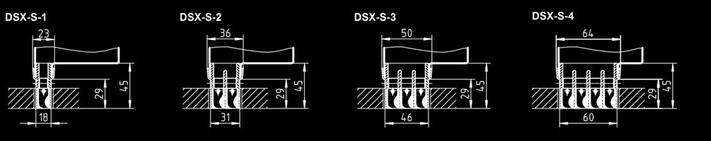 Dimensions DSX-S, without support profile For installation in closed ceiling systems or for invisible installation in the joint of panelled ceilings.