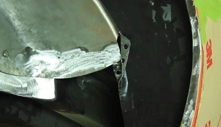 Once you have welded up all the plug weld holes, grind all welds to a smooth finish (Figure 41). Repeat steps 10-45 for the Detroit Speed Mini-Tub on the opposite side of the vehicle.