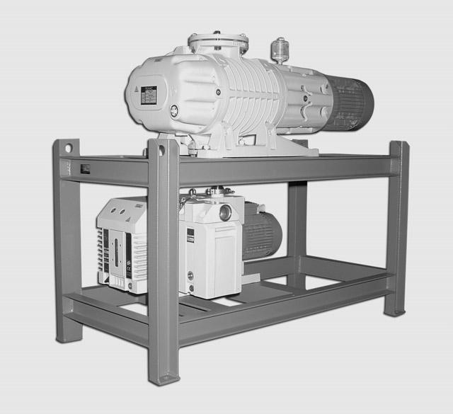Three-Stage RUTA Pump Systems with Two-Stage TRIVAC Backing Pumps, Frame Version RUTA WAU 501/D65B/G Standard Equipment - Exhaust filter - Oil collecting pan - Manually operated gas ballast - Crane
