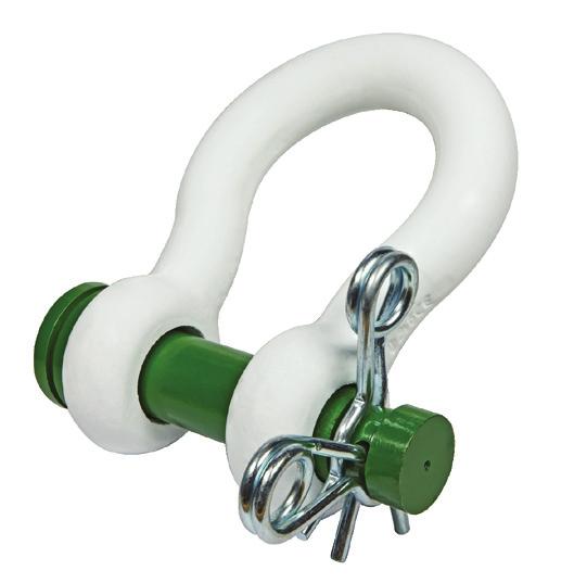 Green Pin ROV Release Polar Shackles with spring pins P-5363 Material : bow and pin alloy steel, Grade 8, quenched and tempered Safety Factor : MBL equals 5x WLL Finish : body white painted, pin