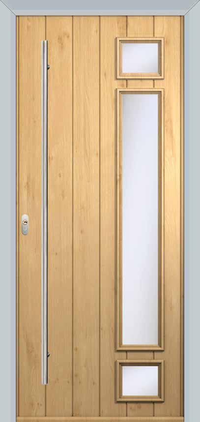 Painswick with ES21 door handle, Satin glass and key only security locking option Ancona Solid Ancona Solid in Golden Oak with ES3 1800 door handle and key only security locking option Red