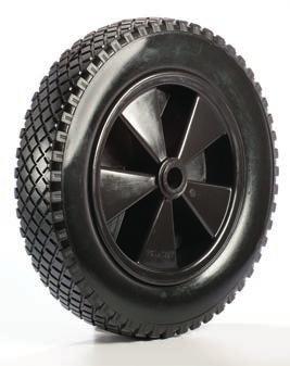 Uratech Wheels 10" to 12" diameter 1½" to 25/₈" Hub Lengths Puncture-Proof Wheels 350 lbs to 550 lbs Capacity Solid foam tires mounted on rugged impact-resistant poly hubs Knobby Tread Mag-Style