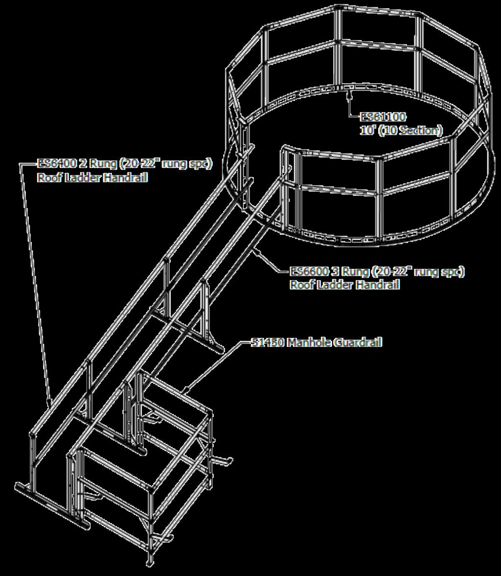 Ordering Information: Easy Step Roof Ladder handrail sections bolt to the ladder rungs attached on the bin roof between roof ribs.