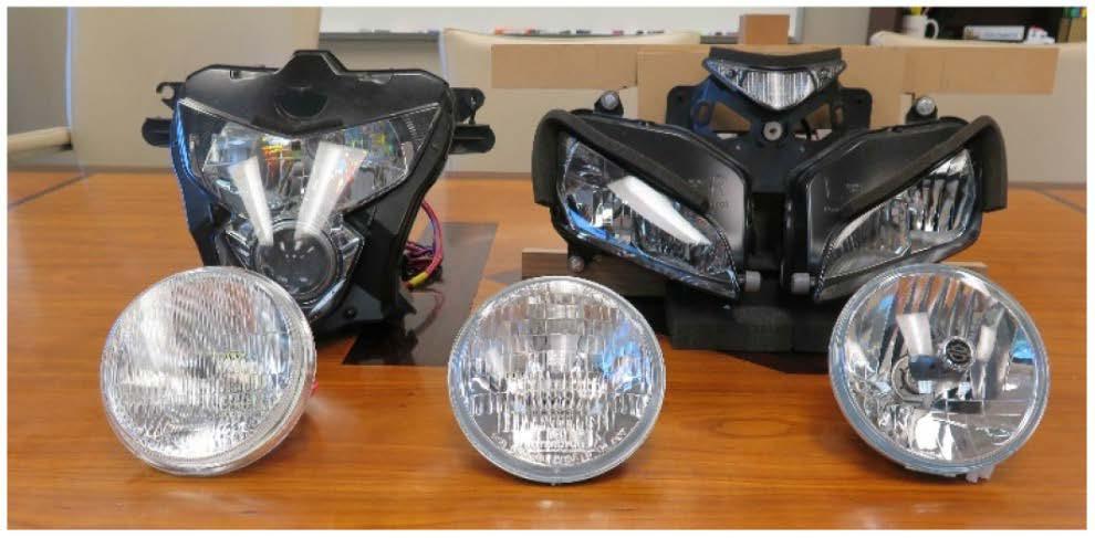 Headlamps used in the testing iso-illuminance diagram made from the mapping of the 2004 Suzuki DL650 motorcycle headlamp.