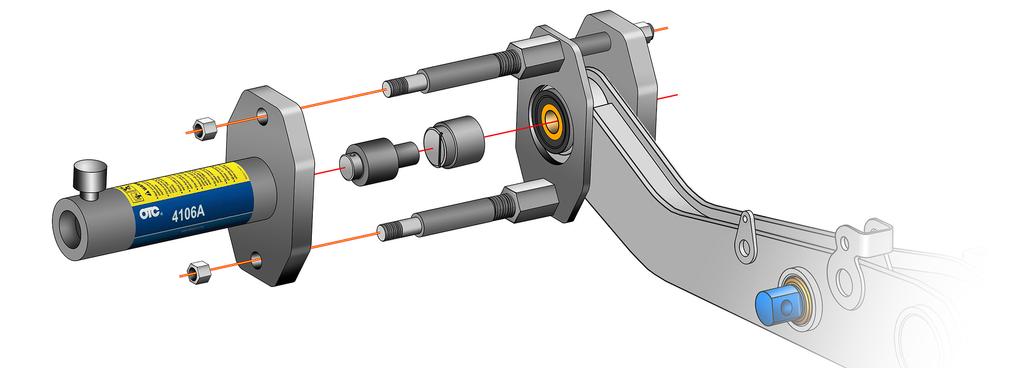 FCCC V-RIDE Pivot Bushing Removal Cylinder Cylinder Mounting Plate Hex Nut Figure 19 Pin Pivot Bushing Removal contd. 7. Thread the cylinder into the cylinder mounting plate. See Figure 19.