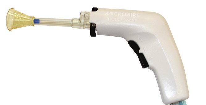 Fully-Disposable Pulse Lavage For use in total joint procedures Concurrent suction with soft cone splash shield for optimal fluid containment without damaging soft tissue Ergonomic shape to reduce