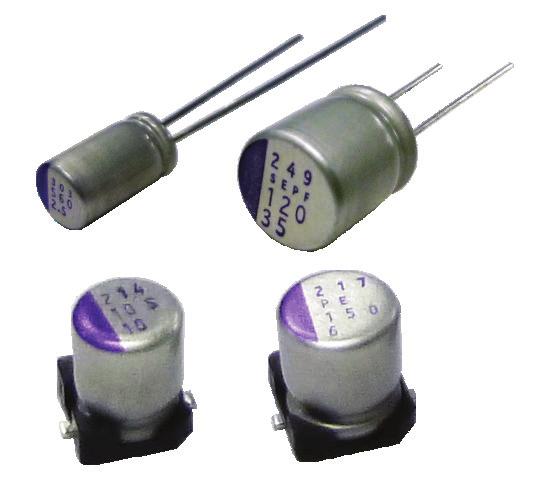 the industry. Packaged in a molded resin as compact surface mount devices, these layered polymer capacitors have a low profile.